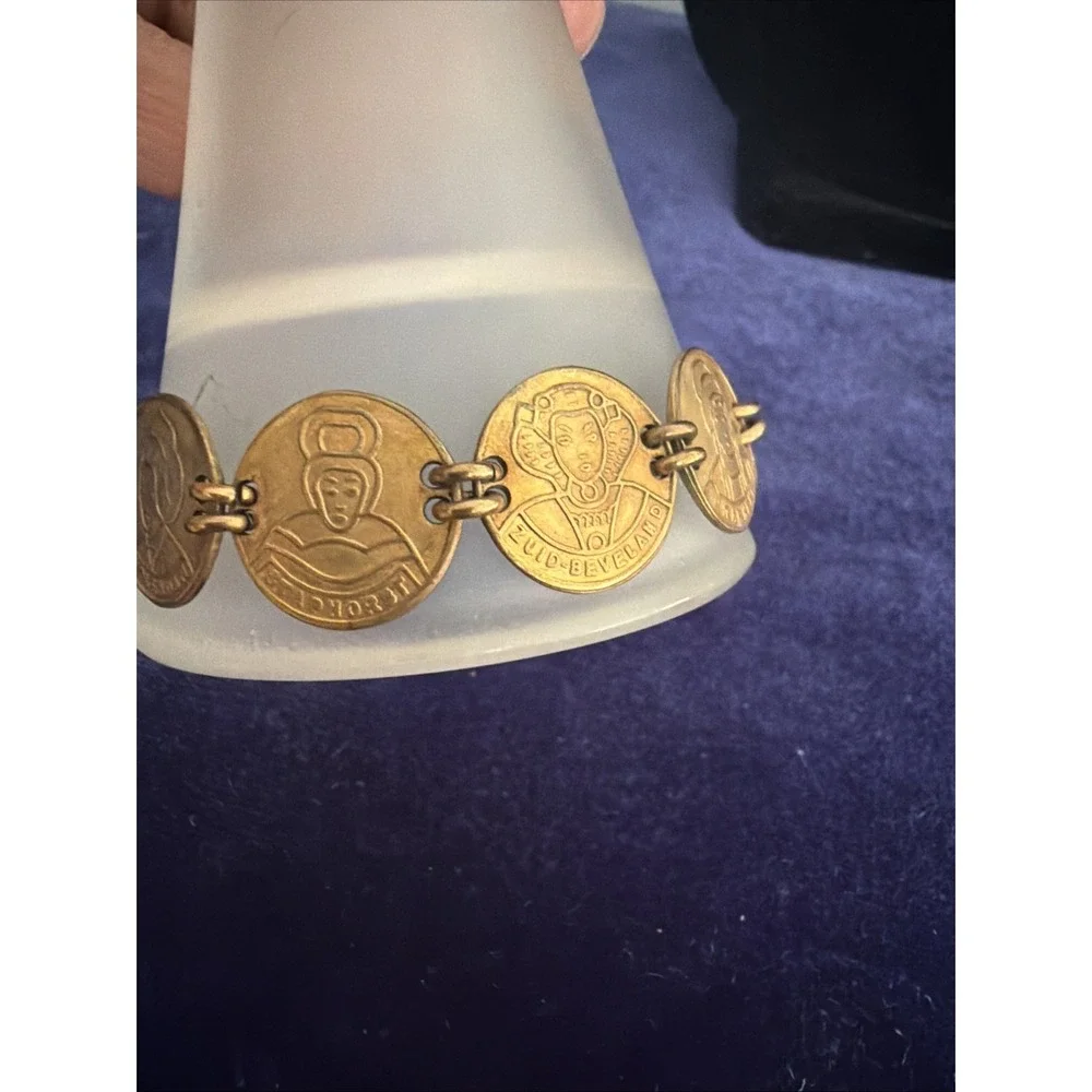 Vintage Dutch Folk Attire Coin Link  Bracelet Gold Tone Copper Friesland 7